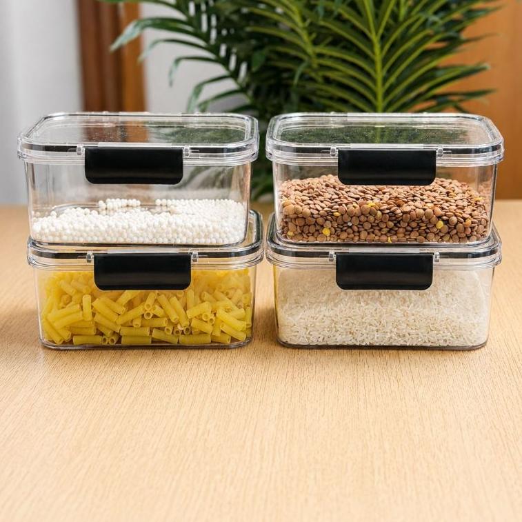 Monte Seu Kit Conjunto De  Potes Herméticos em Acrílico Cristal com Trava  Empilhável