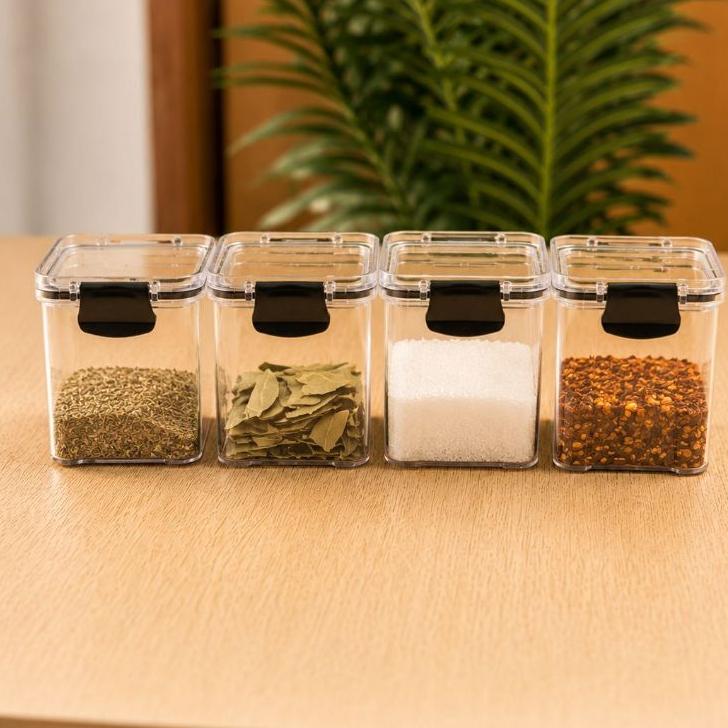 Monte Seu Kit Conjunto De  Potes Herméticos em Acrílico Cristal com Trava  Empilhável