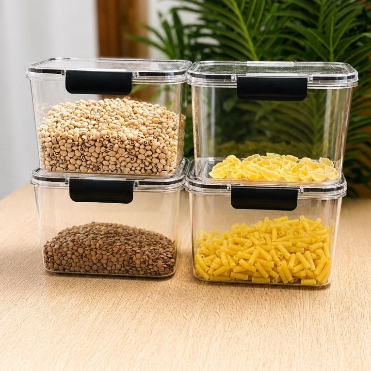 Monte Seu Kit Conjunto De  Potes Herméticos em Acrílico Cristal com Trava  Empilhável