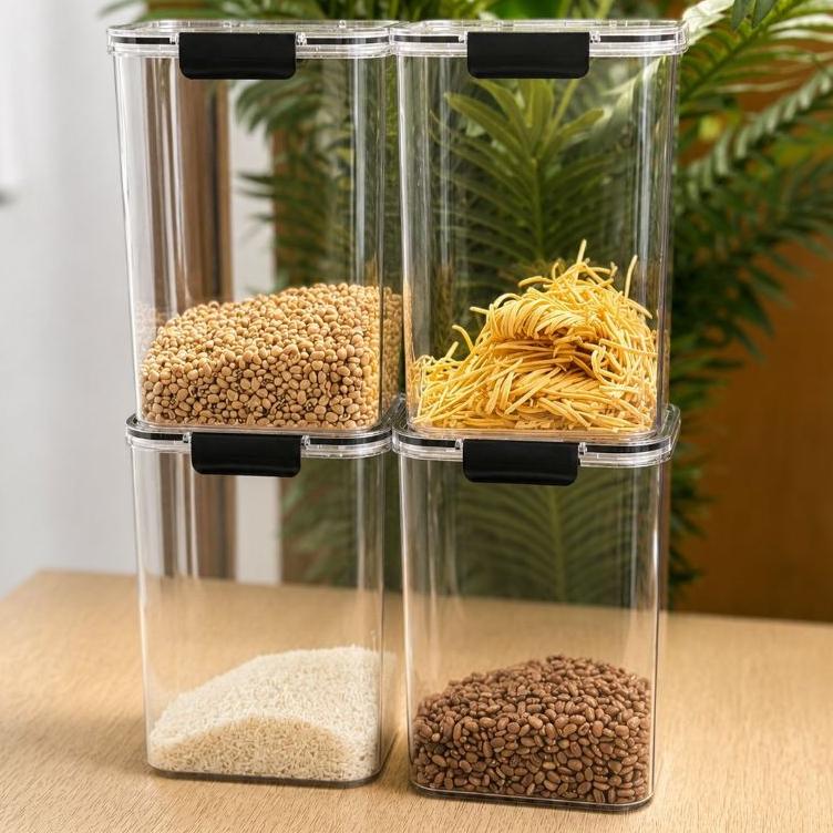 Monte Seu Kit Conjunto De  Potes Herméticos em Acrílico Cristal com Trava  Empilhável