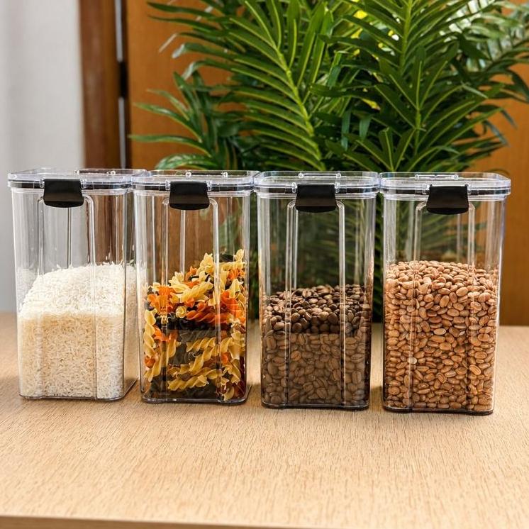 Monte Seu Kit Conjunto De  Potes Herméticos em Acrílico Cristal com Trava  Empilhável