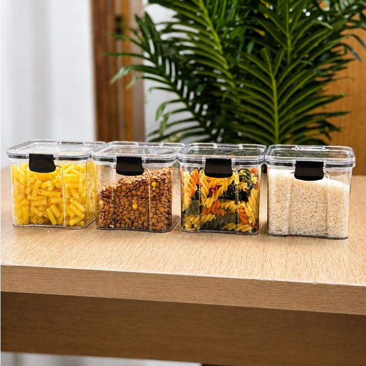 Monte Seu Kit Conjunto De  Potes Herméticos em Acrílico Cristal com Trava  Empilhável
