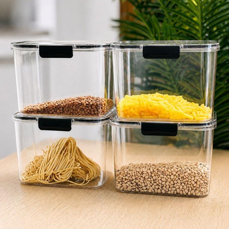 Monte Seu Kit Conjunto De  Potes Herméticos em Acrílico Cristal com Trava  Empilhável