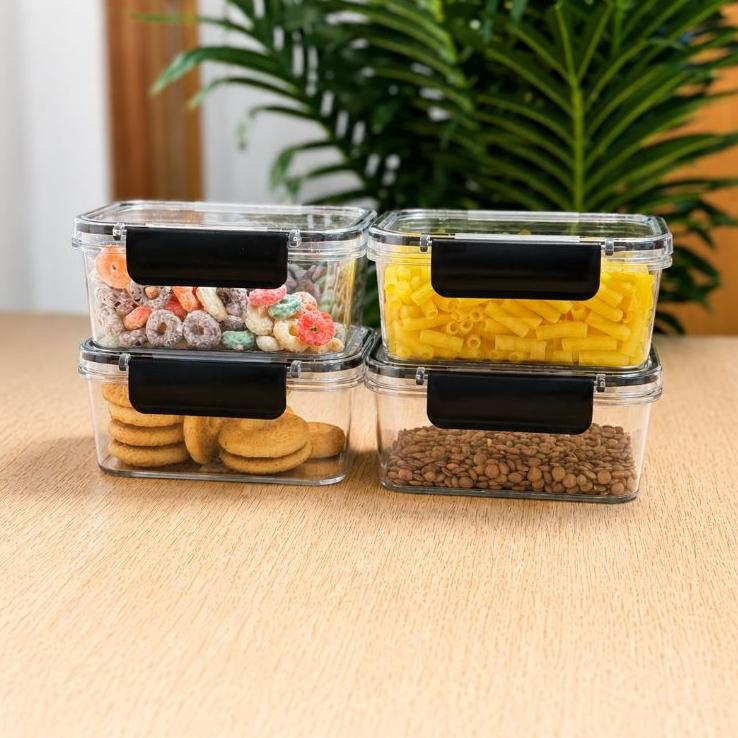 Monte Seu Kit Conjunto De  Potes Herméticos em Acrílico Cristal com Trava  Empilhável